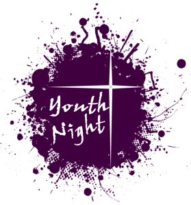 A purple paint blob with the Bethlehem Star and the words "Youth Night" in it.