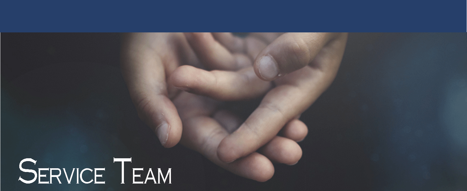 Two hands outstretched for help and the words "Service Team"