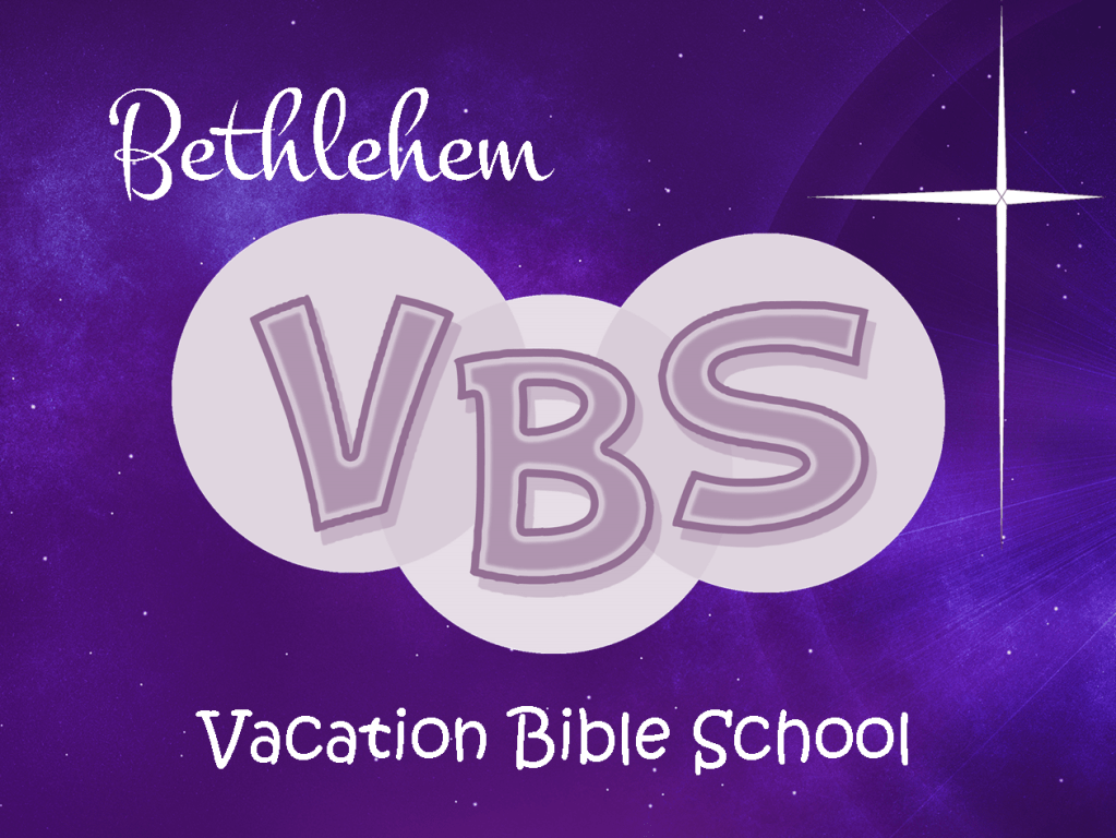 Purple night sky background with the Bethlehem Star and the words "Bethlehem VBS Vacation Bible School"